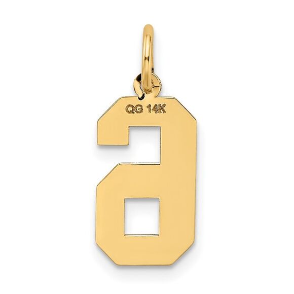 14k Yellow Gold, Jersey Collection, Medium Number 6 Pendant - Picture 3 of 6